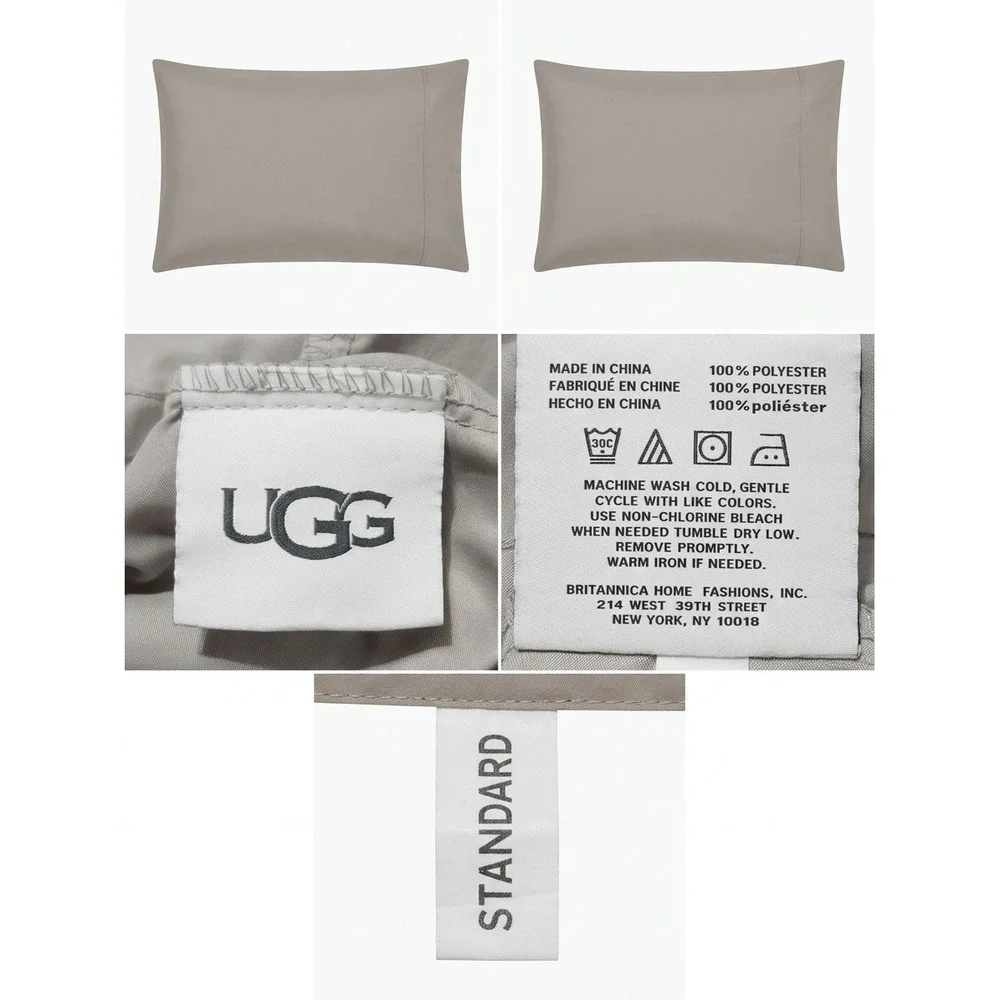 UGG Home Standard Pillowcase Pair Taupe Grey 100% Polyester Britannica Home